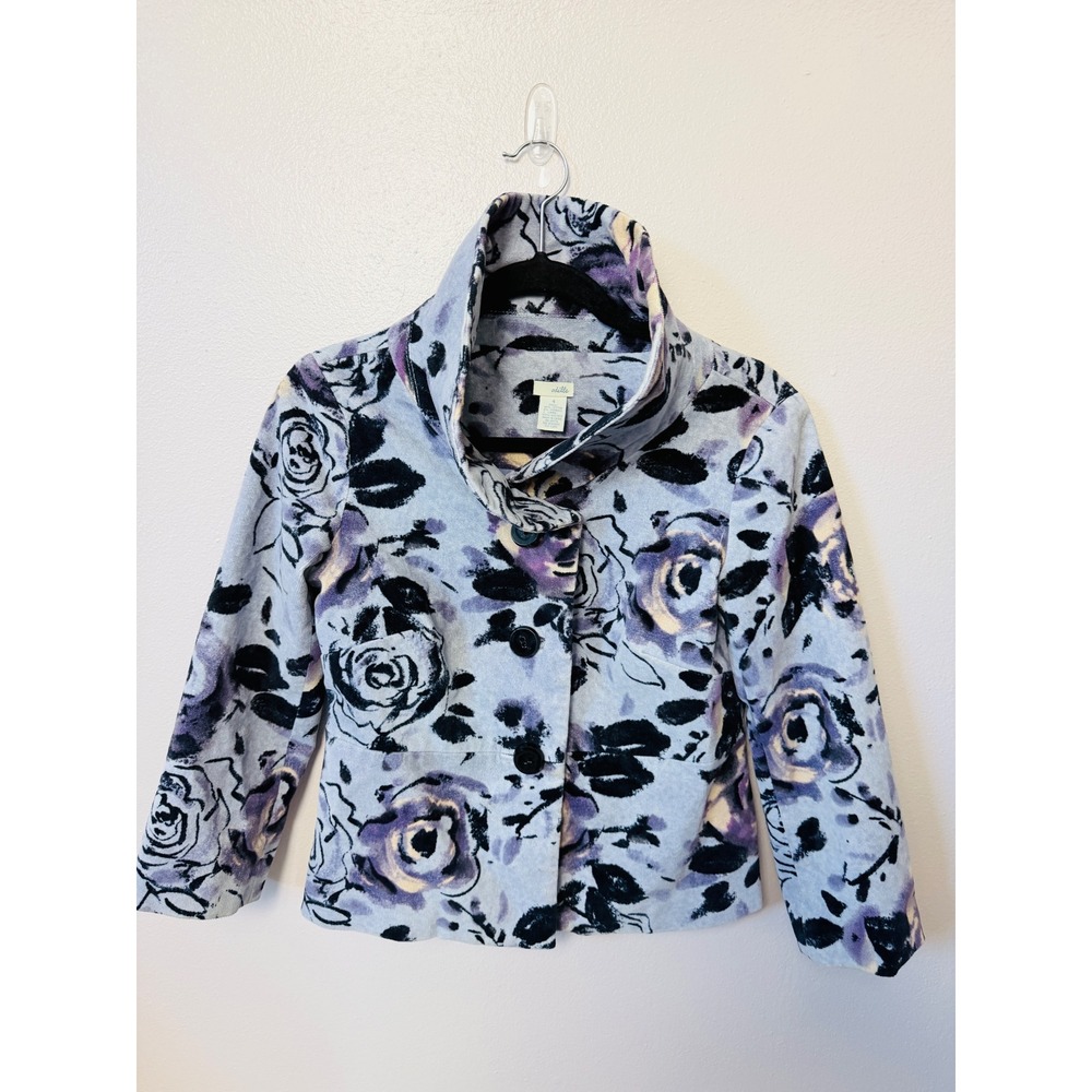 Odille Floral Tapestry Style Jacket Size 4 Purple Blue Black Cotton Blend